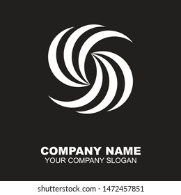 Logo design of a half circle shape with a pattern forming the letter S abstract. Vector logo in black background.