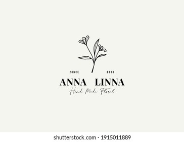 Diseño del logotipo de la floral botánica dibujada a mano. Plantilla de diseño de líneas de vectores modernas de vintage