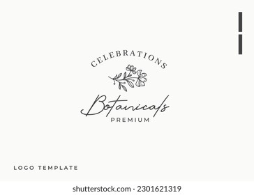 Logo Design of Hand Drawn Botanical Plant. Vintage Modern Vector Line Art Design Template