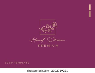 Logo-Design der handgezeichneten botanischen Pflanze. Design-Vorlage für Vintage und Luxus-moderne Vektorgrafik