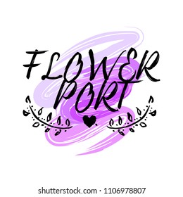 The logo design with hand drawn ink flowers and splashes. ?olored artistic decorative element. Idea. Floral boutique.