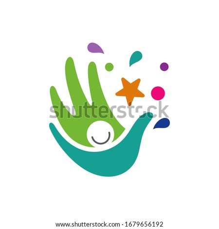Logo design of hand and kid. Childcare logo. Modern education colorful logo style