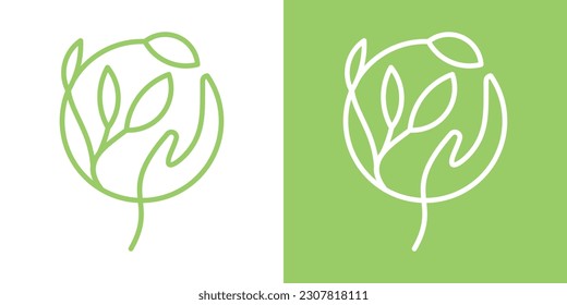 logo design hand leaf icon vector line illustration