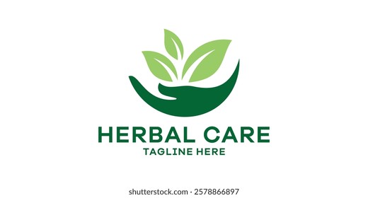 logo design hand and leaf,herbal care,medical,health,organic,nature,symbol,icon,idea,creative.