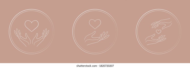 Logo design with hands and hearts symbolizing love or charity. Vector.