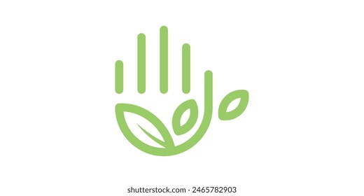 logo design of hands and leaves, ecology, hello, health, care,. logo design icon, symbol, vector, creative idea.