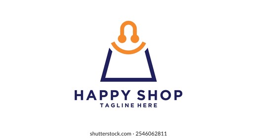 Logo-Design Happy Shop, Lächeln, Einkaufstasche, Marketing, Verkauf, verkaufen, Logo-Design-Vektor, Symbol, Symbol, Idee, kreativ.