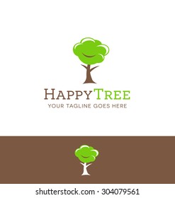 logo design of a happy tree character
