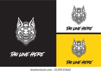 logo design of head bat vector black and white