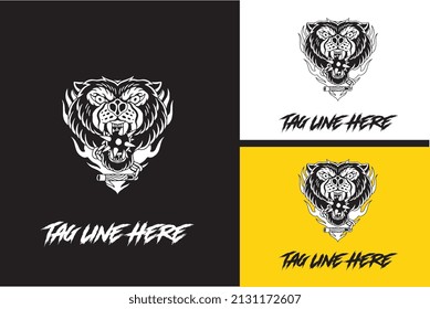 logo design of head bear angry vector black and white