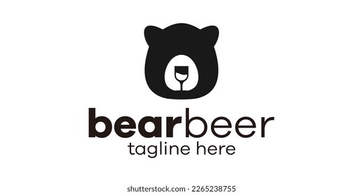 logo design head bear and beer negative space icon vector illustration