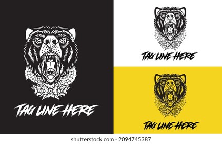 logo design of head black bear vector illustration