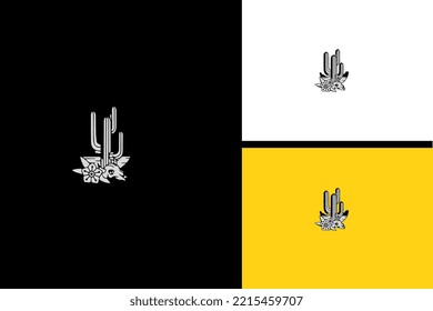 logo design of head bull bone and cactus vector line art