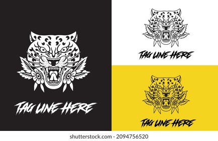 logo design head of cheeta black and white vector illustration