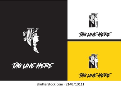 logo design of head cleopatra vector black and white