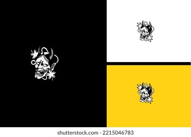 logo design of head devil and flower vector