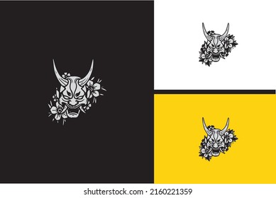 logo design of head devil and horn vector black and white