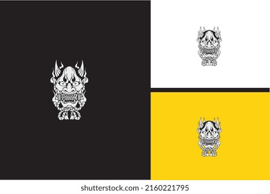 logo design of head devil and horn vector black and white