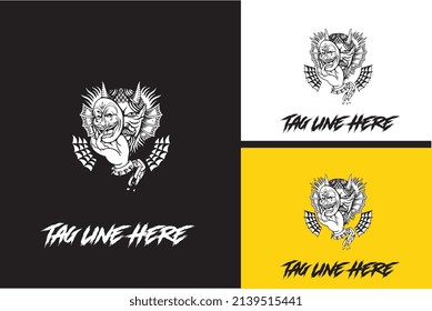 logo design of head devil with masked vector black and white