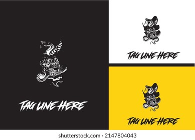 logo design of head devil and snake vector black and white