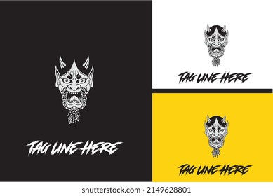 logo design of head devil vector black and white