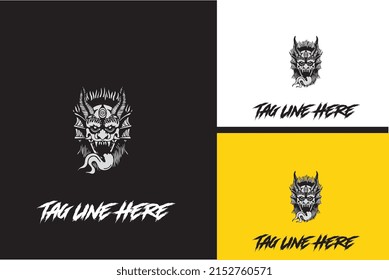 logo design of head devil vector black and white