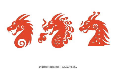 Logo design. Head of dragon on white. Chinese Happy New Year 2024. Year of the Dragon. Symbol of New Year. 