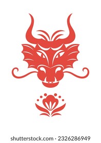 Logo design. Head of dragon on white. Chinese Happy New Year 2024. Year of the Dragon. Symbol of New Year. 