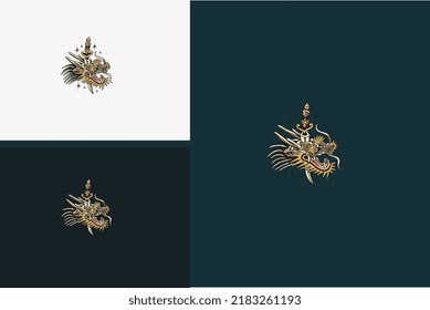 logo design of head dragon and sword vector illustration design