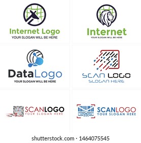 Logo design with head lion giraffe molecule tech and scanning vector illustration suitable for technology network provider bar code company