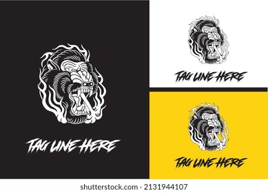 logo design of head monkey angry vector black and white