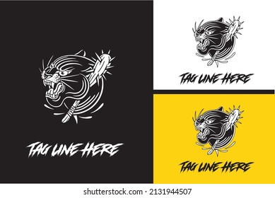 logo design of head panther angry vector black and white