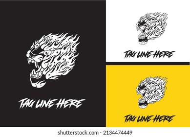 logo design of head panther with flame vector black and white