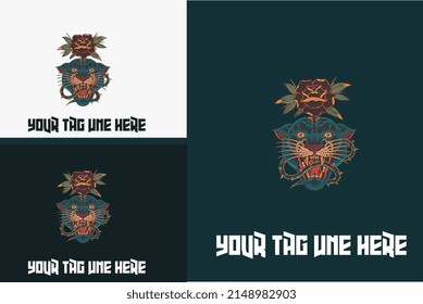 logo design of head panther and rose vector