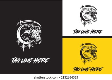 logo design of head panther and sword vector black and white