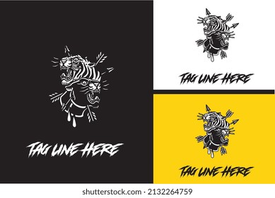 logo design of head panther and head tiger vector black and white