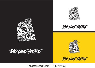 logo design of head skull and snake vector black and white