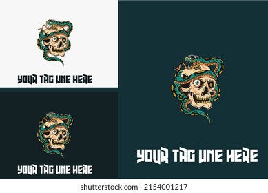 logo design of head skull and snake vector