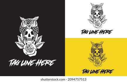 logo design of head skull and wolf vector illustration design