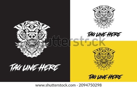 logo design of head tiger 3 eye vector illustration black and white