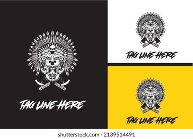 logo design of head tiger etnic vector black and white