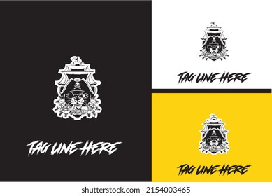 logo design of head tiger and ship vector black and white