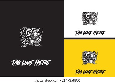 logo design of head tiger and snake vector black and white