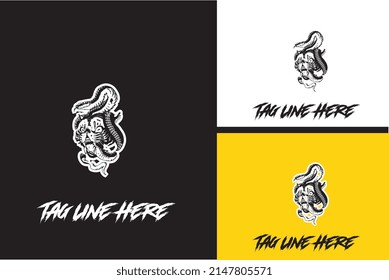 diseño del logotipo del tigre de cabeza y del vector de serpiente negro y blanco