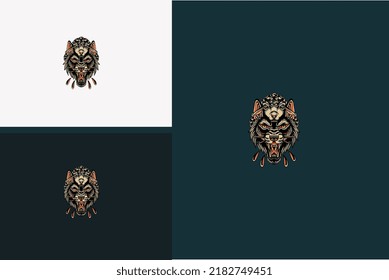 logo design of head wolf monster vector illustration design