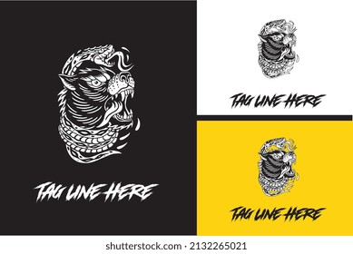 logo design of head wolf and snake vector black and white