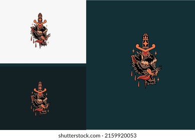 logo design of head wolf and sword vector illustration
