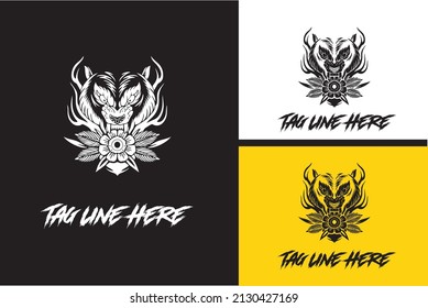 logo design of head wolf vector black and white