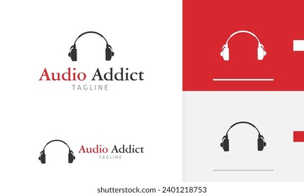 Logo design headphone earphone listening playing recording music for audio addict studio for technology company icon symbol sign futuristic vector design template modern flat business web favicon