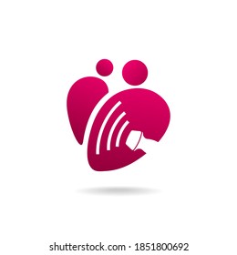 Diseño de logotipo con corazón, sonograma, gente abstracta. Ultrasonido, cardiología, medicina, concepto cardiólogo.
